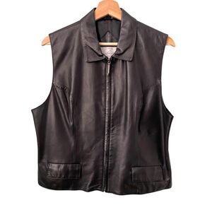 Jose Luis Classic Black Leather Front Zip Vest with Small Front Pockets Size L